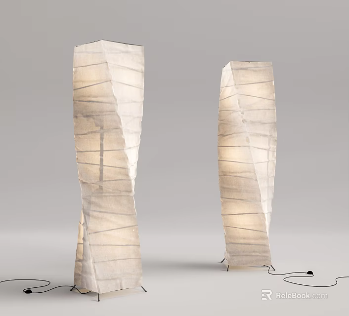 Floor Lamps With White Paper Pleated Design And Warm Light In Modern Style 3d model 