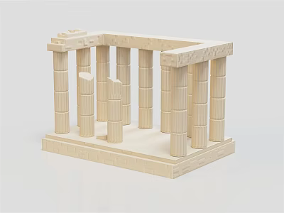 Classical Fluted Columns Architectural Model with Square Base and Entablature 3d model