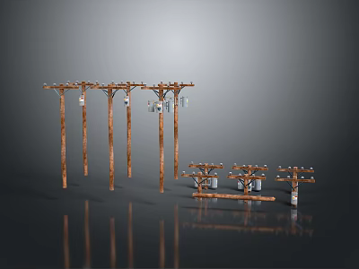 Wooden Multi Layer Furniture With Different Heights And Hanging Hooks For Storage 3d model