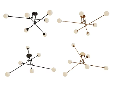 Modern Multi Arm Chandeliers With White Globe Lights In Black And Gold Design 3d model