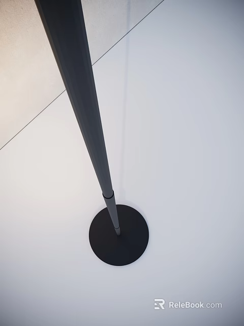 Modern Outdoor Light Featuring Black Slender Cylindrical Lamp Post And Round Base On White Ground 3d model 