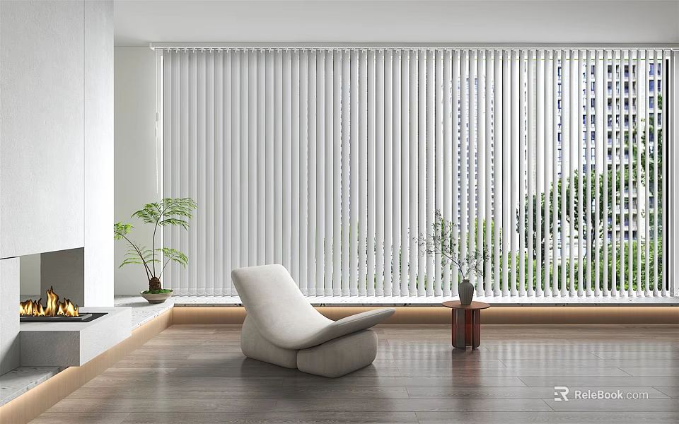 White Venetian Blinds In Modern Interior With Window Greenery Natural Light And Wooden Floor 3d model 