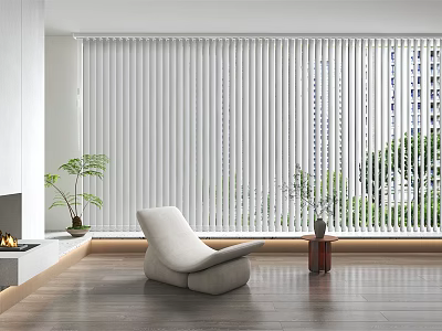 White Venetian Blinds In Modern Interior With Window Greenery Natural Light And Wooden Floor 3d model