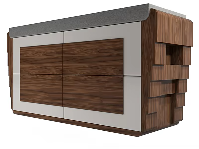Modern Bar Counter Design With Wooden Cabinet Gray Top And Layered Storage Compartments 3d model