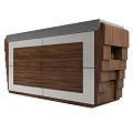 Modern Bar Counter Design With Wooden Cabinet Gray Top And Layered Storage Compartments