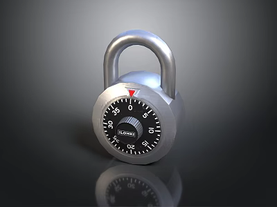 Silver Combination Padlock With Unican Brand Red Indicator And Numbered Dial 3d model