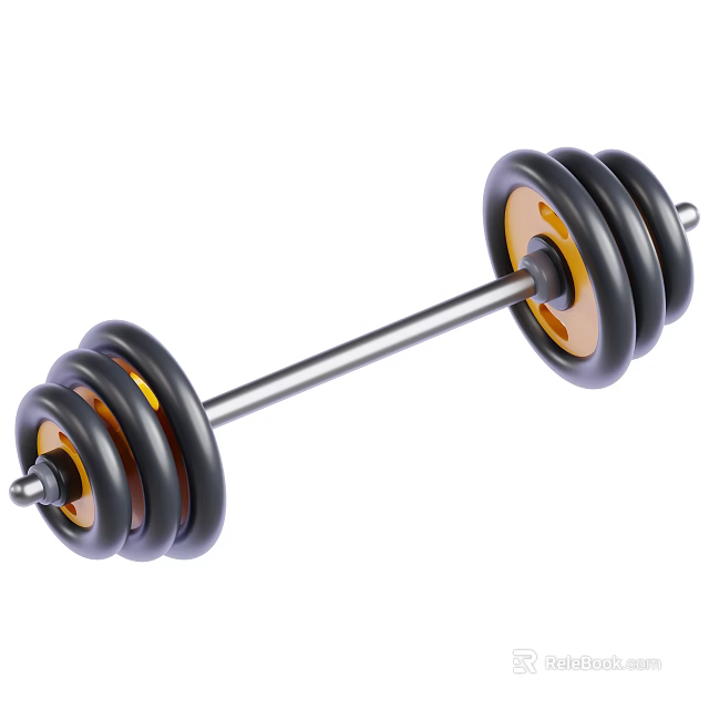 Sports Equipment Barbell With Black And Yellow Weight Plates And Metal Bar 3d model 