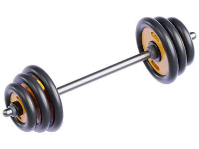 Sports Equipment Barbell With Black And Yellow Weight Plates And Metal Bar 3d model