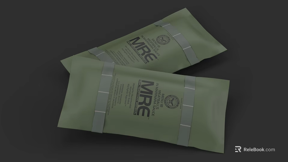 Green NRE Food Packaging Bags For Ready To Eat Meals With Labels 3d model 