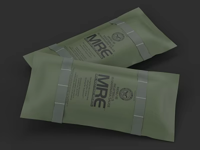 Green NRE Food Packaging Bags For Ready To Eat Meals With Labels 3d model