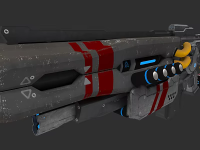 Futuristic Sci Fi Weapon With Gray Red Stripes Blue Glowing Accents And Yellow Components 3d model