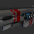 Futuristic Sci Fi Weapon With Gray Red Stripes Blue Glowing Accents And Yellow Components