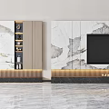Elegant Modern TV Background Wall With Marble Texture And Storage Shelves 3d model