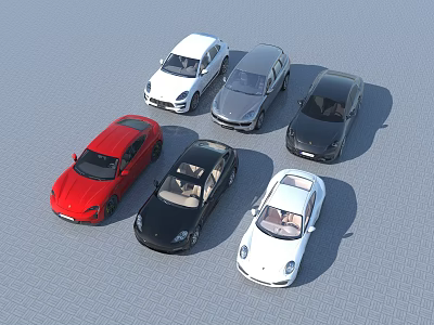 Various Colored Cars Parked On Brick Ground Displaying Different Models 3d model