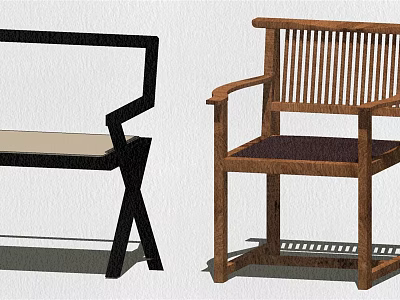 Stylish Leisure Chairs With Black And Wooden Frames Striped Backrests And Comfortable Cushions 3d model