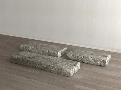 Gray Rockery Stones Placed on Wooden Floor with Light Wall Background 3d model