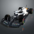 Black and White Chronos Formula 1 Race Car with STC Sponsorship and Colorful Wheels