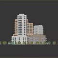 Cartoon City Scene With Colorful Multi Story Buildings Roads And Trees