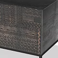 Modern TV Stand With Unique Pattern Dark Wood Finish Slim Black Legs And Storage Drawers