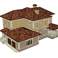 Elegant Detached House Exterior Design With Tiled Roof Yellow Facade And Front Porch