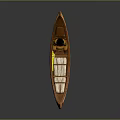 Traditional Wooden Canoe With Person In Yellow Clothing Black Hat Red Dot And White Seats