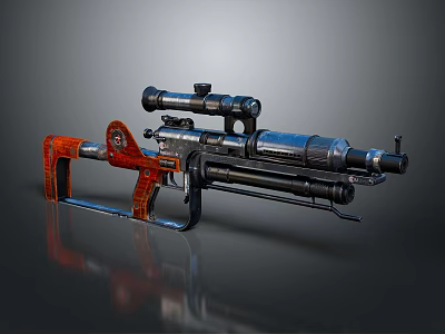 Futuristic Weapon Design With Scope Orange Mechanical Parts And Metallic Finish 3d model