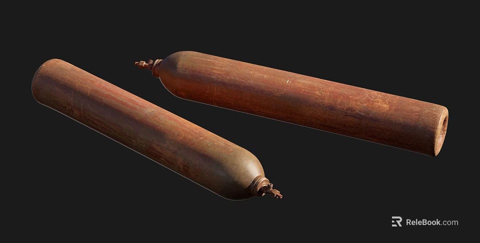 Rusty Brown Cylindrical Metal Pipes With Worn Surface And Metal End Fittings 3d model 