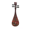 Traditional Chinese Pipa Musical Instrument with Red Painted Body and Intricate Floral Patterns