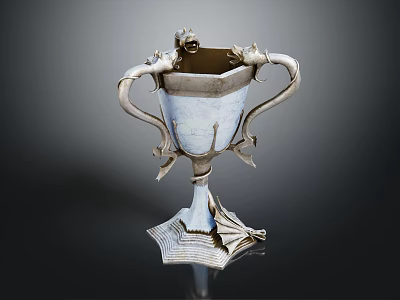 Intricate Sculpted Silver Vessel With Dragon Decorations Ornate Handles And Artistic Carving Details 3d model