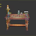Pixel Art Table With Candle Blue Figure Books Bottles And Glasses