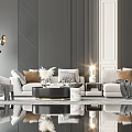 Modern Living Room Sofa And Coffee Table Set With Decorative Pillows And Floor Lamp