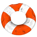 Orange And White Circular Fire Safety Lifebuoy With Weathered Texture For Emergency Rescue