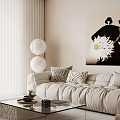Modern Living Room Interior With White Sofa Armchair Coffee Table Decorative Painting Blinds And Curtains