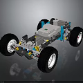 Automotive Components Chassis with Large Wheels and Mechanical Suspension System 3d model