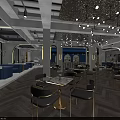 Modern Bar Interior Design With Chandelier Lighting Marble Tables And Metal Chairs