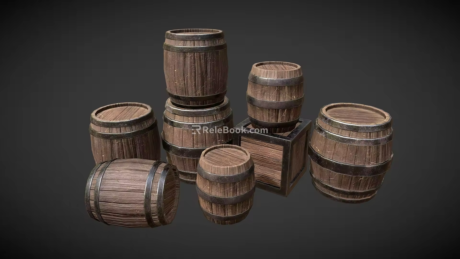Medieval barrels and boxes wine barrels 3d model