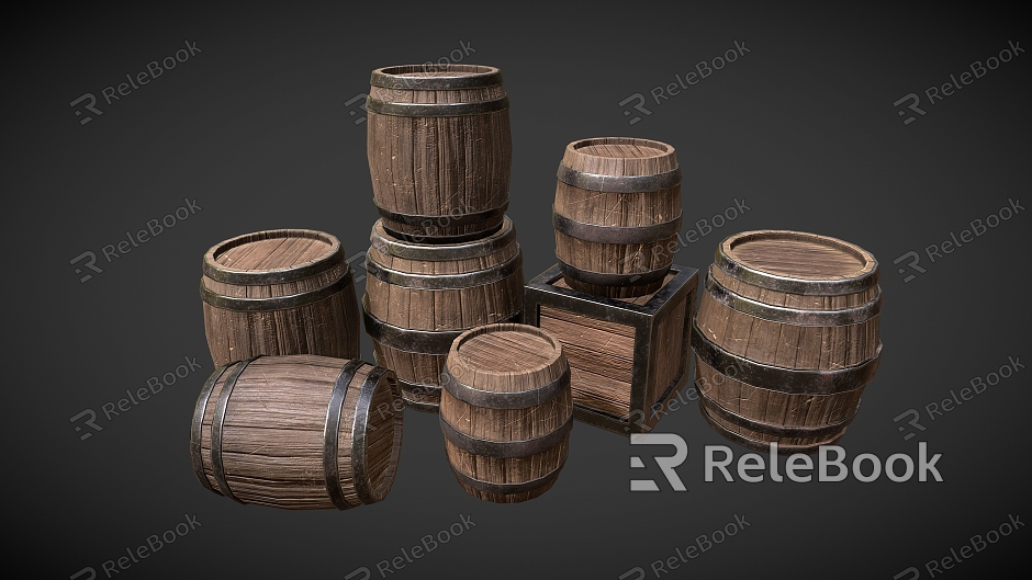 Medieval barrels and boxes wine barrels model