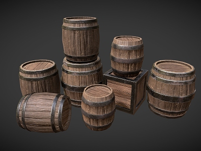 Medieval barrels and boxes wine barrels model