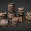 Medieval barrels and boxes wine barrels 3d model