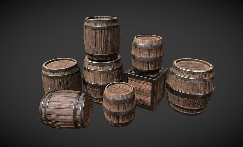 Medieval barrels and boxes wine barrels 3d model