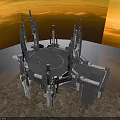 Futuristic Platform Structure With Multiple Towers And Circular Central Area
