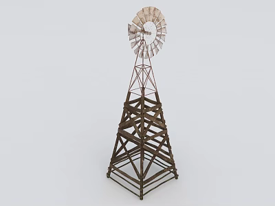 Windmill Architectural Component With Metal Tower Frame And Rotating Blades 3d model