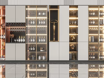 Modern Wine Cabinet Interior Design With Glass Doors Wine Glass Racks And Bottles 3d model
