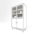 Wooden Sideboard with Glass Doors Displaying White Cups and Jars Cabinet Doors on Slim Legs