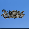 Intricate Ornate Carving with Floral Vines Scrolls and Central Circular Motif on Blue Background