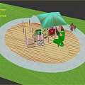 Outdoor Playground Equipment With Green Roof Climbing Frame Slide And Sand Area On Green Ground