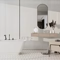 White Freestanding Bathtub Interior Design In Modern Bathroom With Oval Mirror And Chair