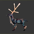 Fantasy Deer Artwork With White Multi Branch Antlers And Blue Red Striped Body