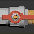 Shiny Metal Ball Valve With Silver Body Red Handle And Golden Connector