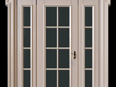 White Interior Swing Door with Glass Panes and Metal Handle Design 3d model